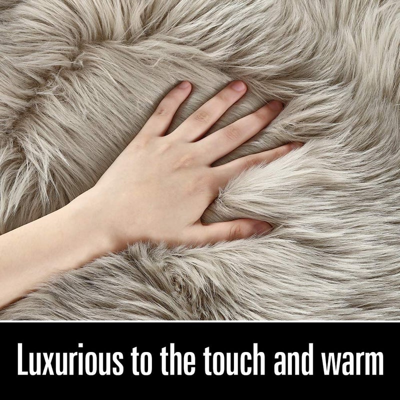 LOCHAS Soft Fluffy Faux Fur Rugs for Bedroom Bedside Rug 2x4 Feet, Washable, Furry Sheepskin Area Rug for Living Room Girls Room, Luxury Shag Carpet Home Decor, Beige - Image 2